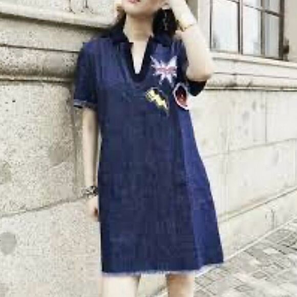 Zara Denim Distressed Hem Patches Dress L - Picture 8 of 8